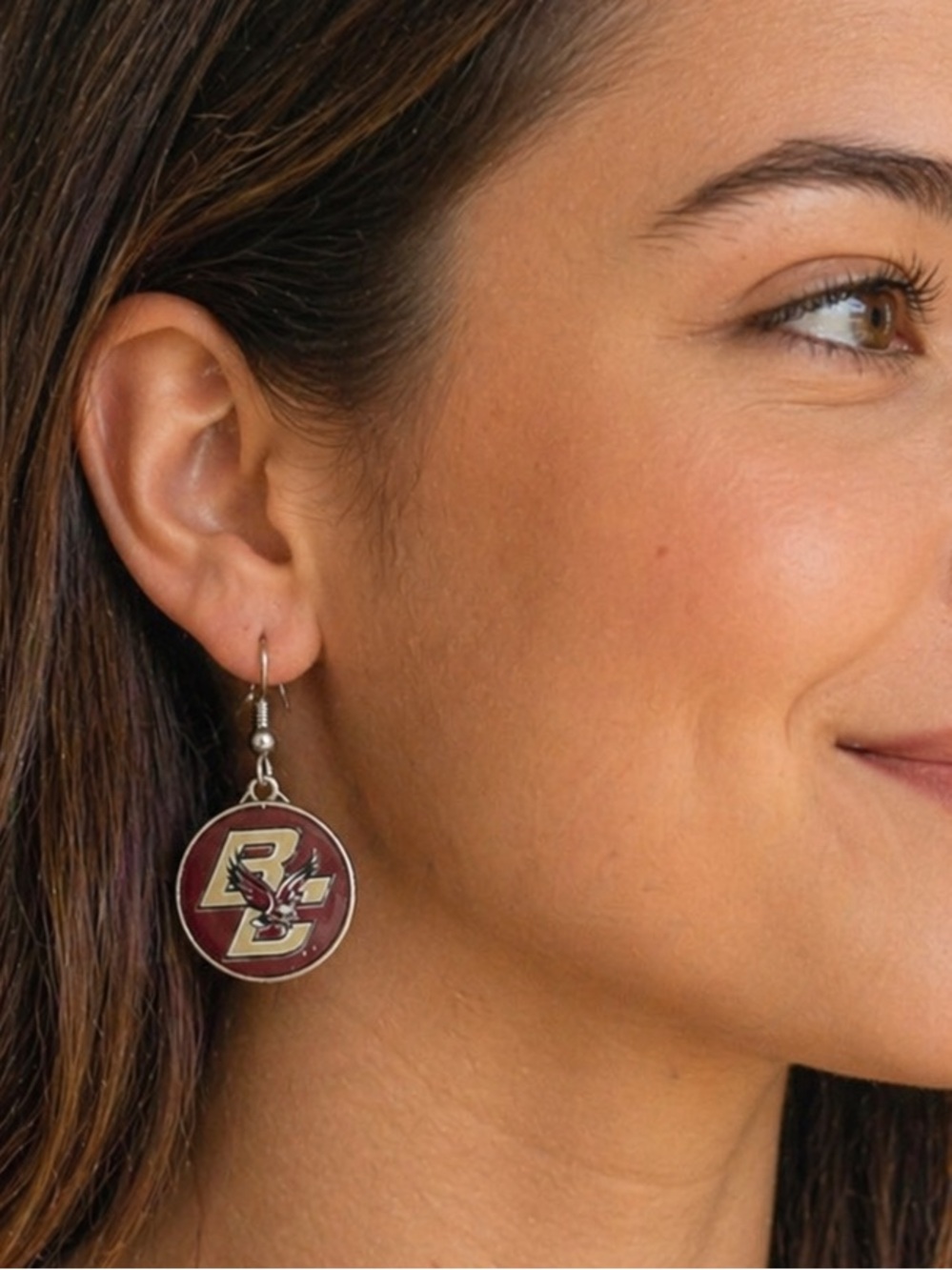 Boston College Eagles Dangle Earrings | Maroon Gold BC Logo Spirit Wear